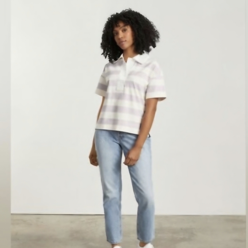 NWT Everlane The Retro Jersey Polo - Pale Orchid Striped - XS Rugby Stripe
